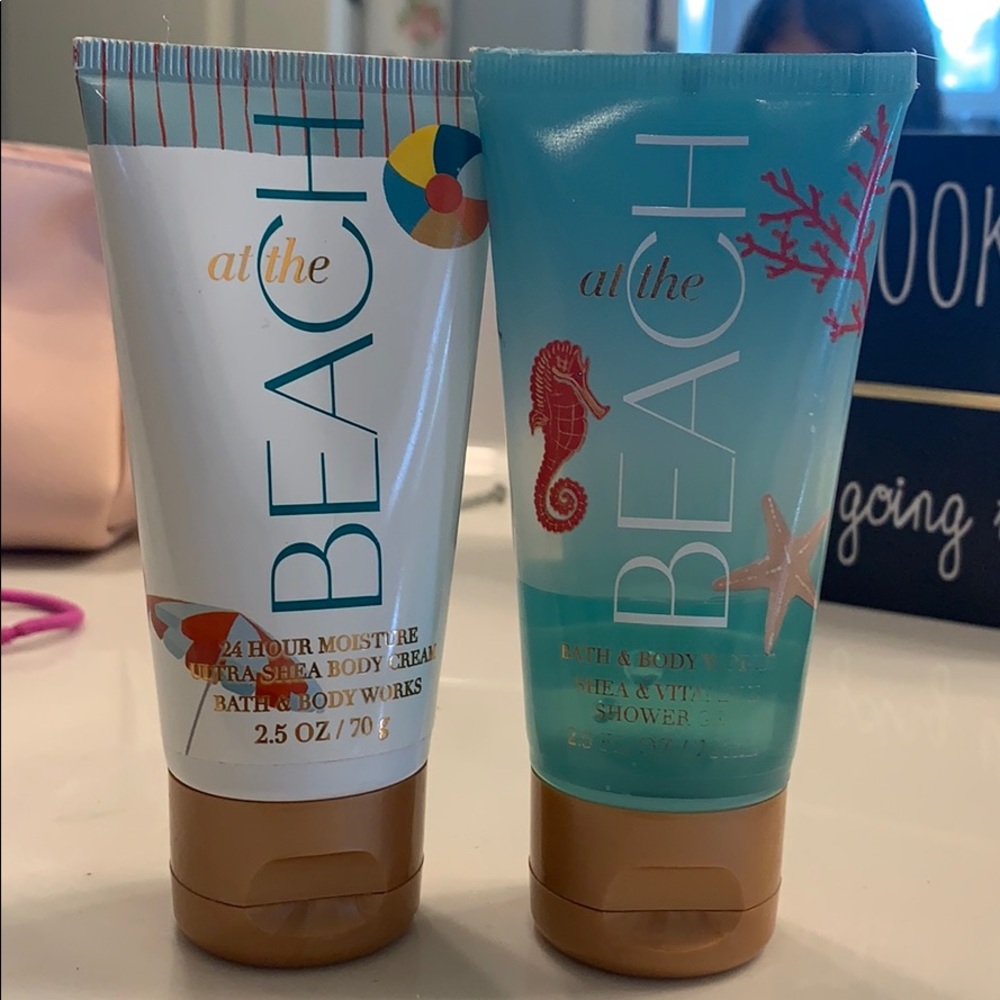 At the beach shower gel and lotion.